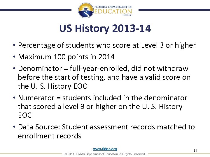 US History 2013 -14 • Percentage of students who score at Level 3 or