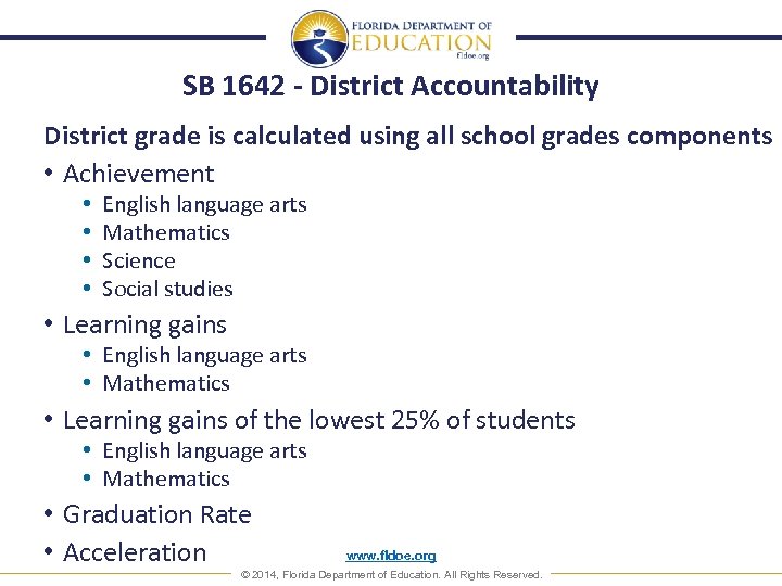 SB 1642 - District Accountability District grade is calculated using all school grades components