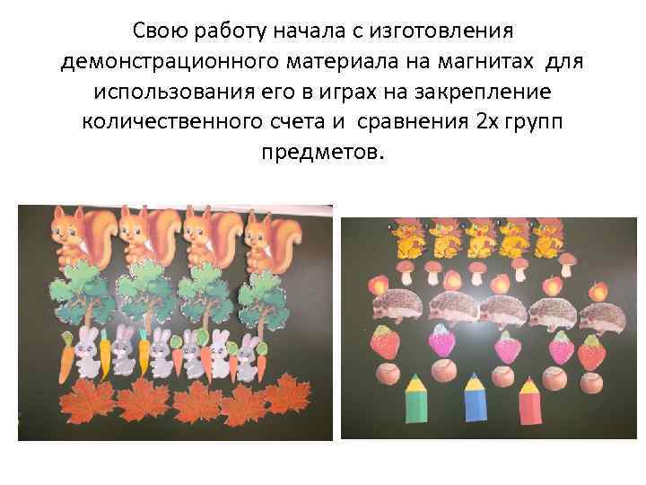 Свою работу начала с изготовления демонстрационного материала на магнитах для использования его в играх