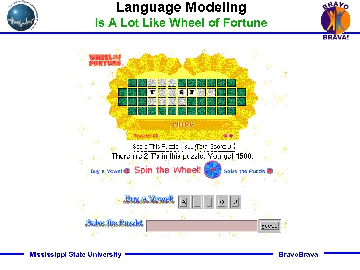 Language Modeling Is A Lot Like Wheel of Fortune Mississippi State University Bravo. Brava