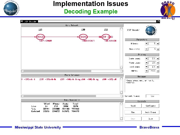 Implementation Issues Decoding Example Mississippi State University Bravo. Brava 