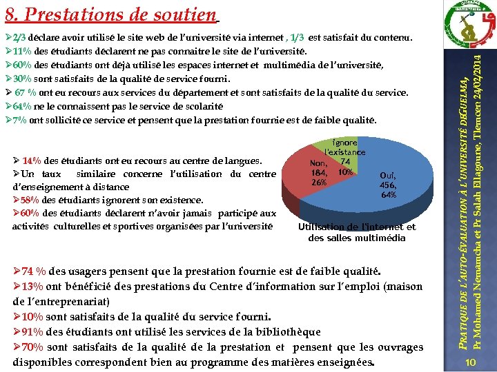 Ø 14% des étudiants ont eu recours au centre de langues. ØUn taux similaire