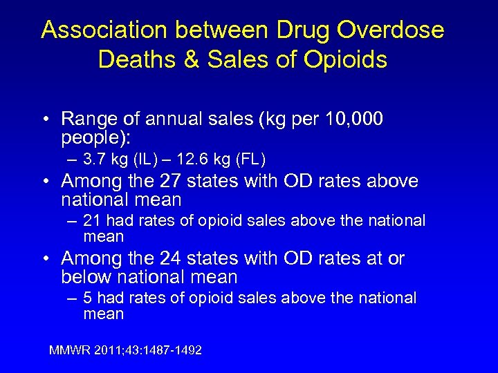 Association between Drug Overdose Deaths & Sales of Opioids • Range of annual sales