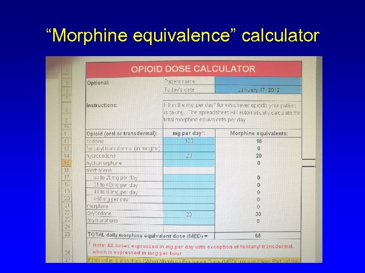 “Morphine equivalence” calculator 