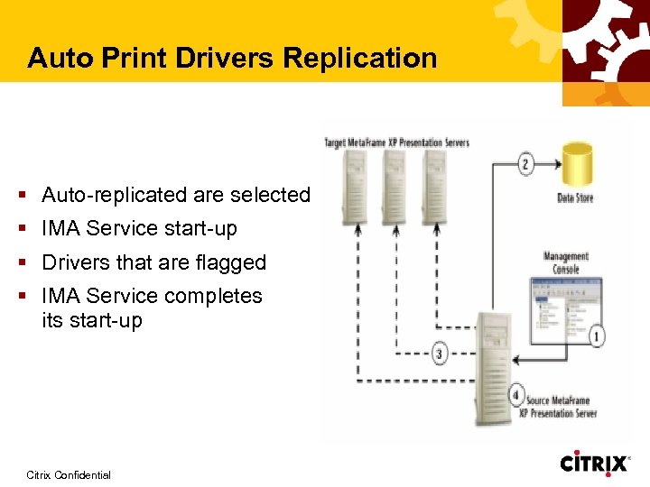 Auto Print Drivers Replication § Auto-replicated are selected § IMA Service start-up § Drivers