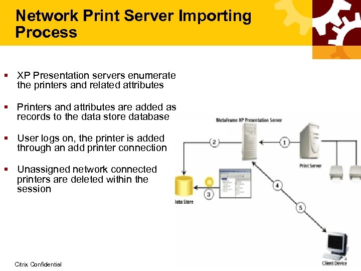 Network Print Server Importing Process § XP Presentation servers enumerate the printers and related