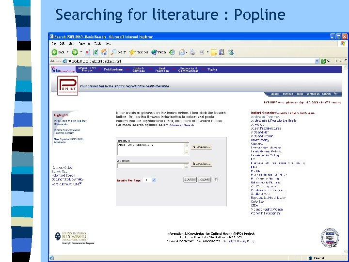 Searching for literature : Popline 12 