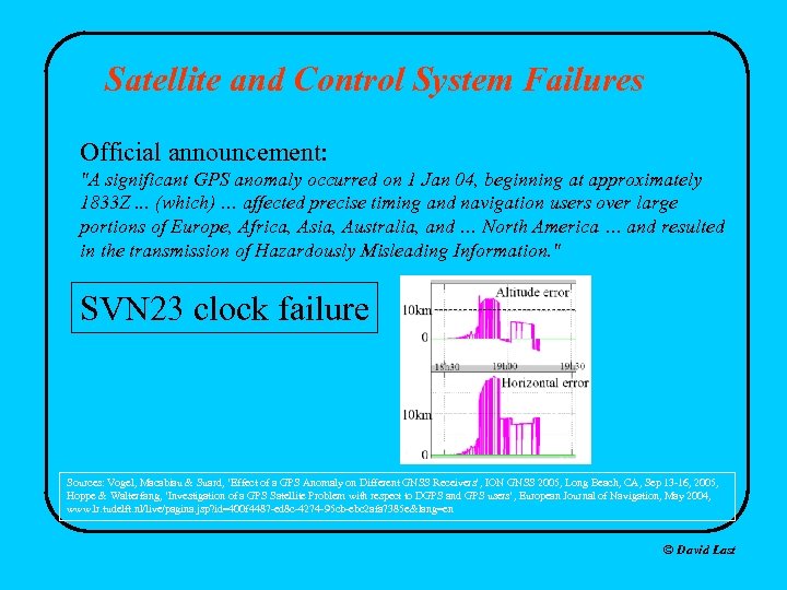 Satellite and Control System Failures Official announcement: 
