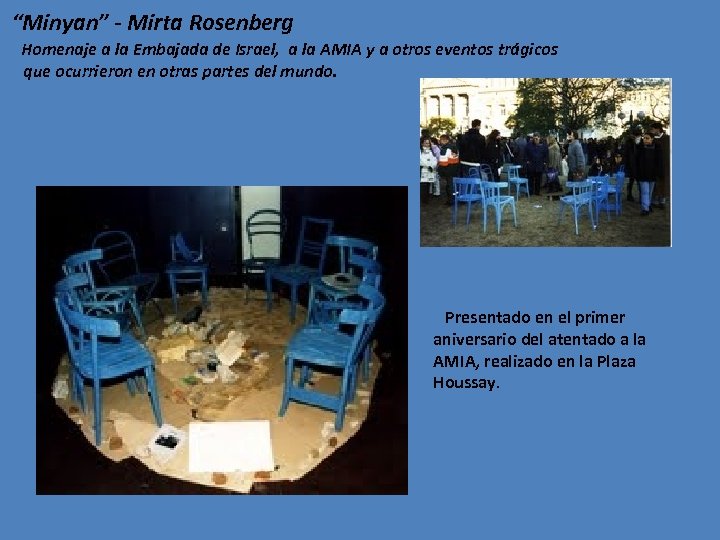 “Minyan” - Mirta Rosenberg Homenaje a la Embajada de Israel, a la AMIA y