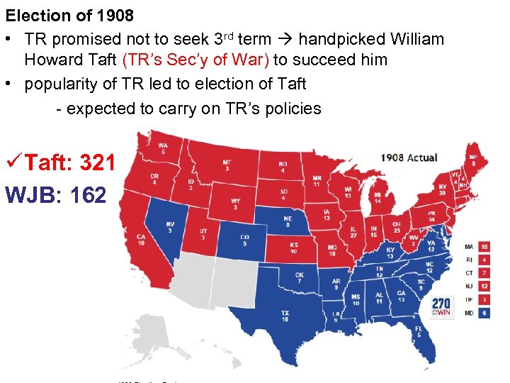 Election of 1908 • TR promised not to seek 3 rd term handpicked William