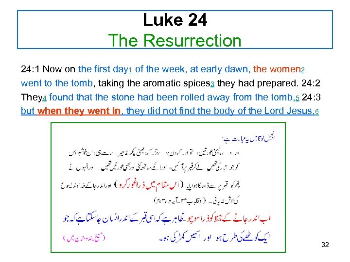 Luke 24 The Resurrection 24: 1 Now on the first day 1 of the