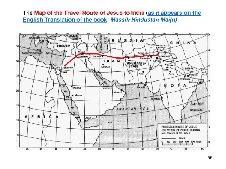 The Map of the Travel Route of Jesus to India (as it appears on