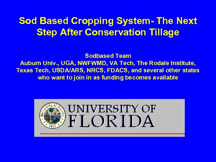 Sod Based Cropping System- The Next Step After Conservation Tillage Sodbased Team Auburn Univ.