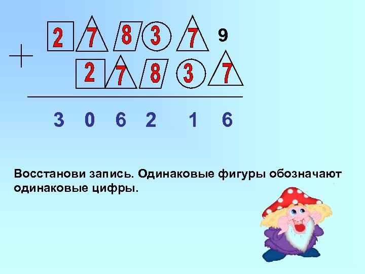 Верни цифры. Одинаковые фигуры обозначают одинаковые цифры. Восстанови запись одинаковые фигуры обозначают одинаковые цифры. Восстанови запись. Восстановите запись одинаковые фигуры обозначают одинаковые.