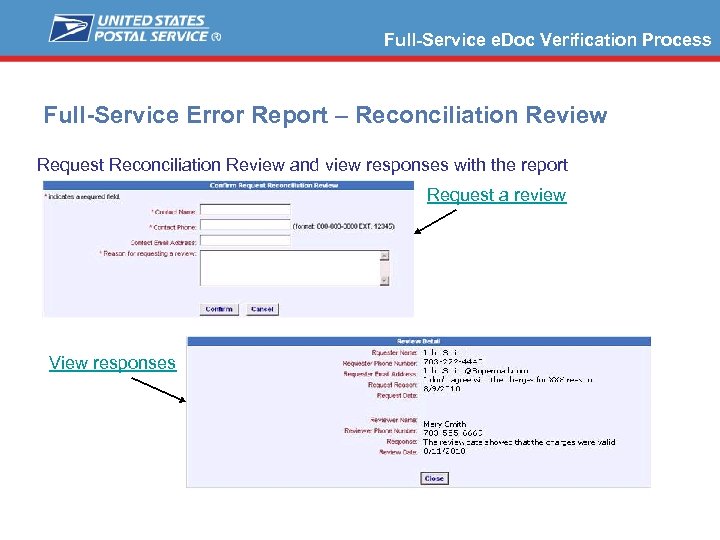 Full-Service e. Doc Verification Process Full-Service Error Report – Reconciliation Review Request Reconciliation Review