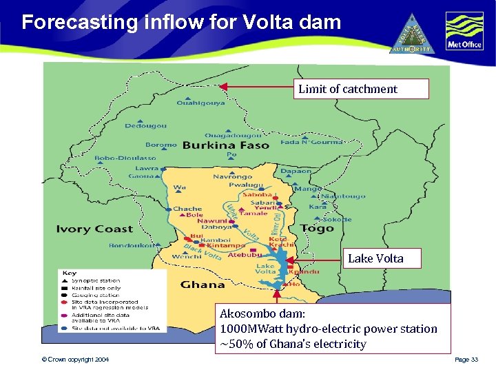 Forecasting inflow for Volta dam Limit of catchment Lake Volta Akosombo dam: 1000 MWatt