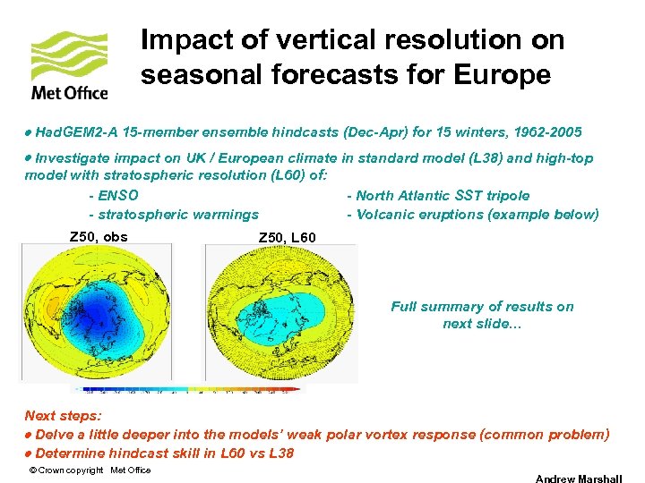 Impact of vertical resolution on seasonal forecasts for Europe Had. GEM 2 -A 15