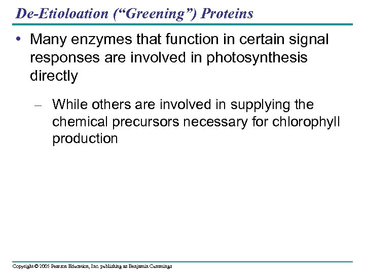 De-Etioloation (“Greening”) Proteins • Many enzymes that function in certain signal responses are involved