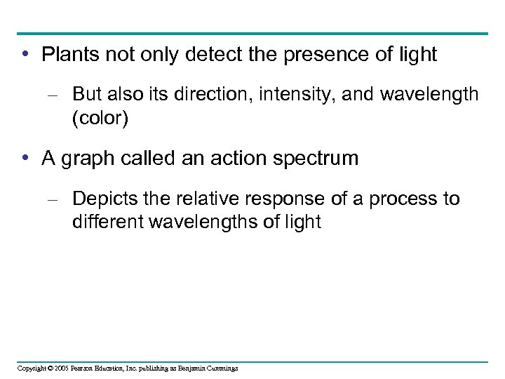  • Plants not only detect the presence of light – But also its