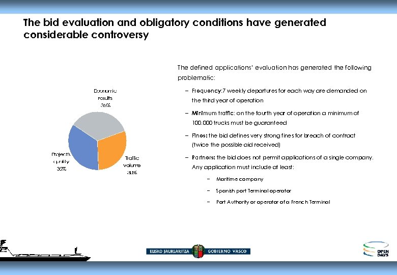 The bid evaluation and obligatory conditions have generated considerable controversy The defined applications’ evaluation