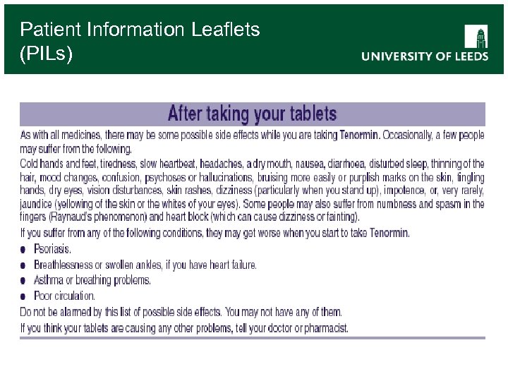 Patient Information Leaflets (PILs) 