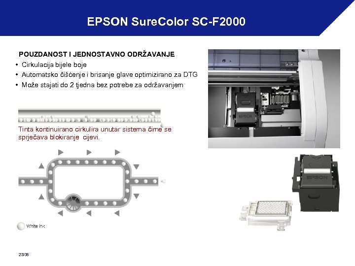 EPSON Sure. Color SC-F 2000 POUZDANOST I JEDNOSTAVNO ODRŽAVANJE • Cirkulacija bijele boje •