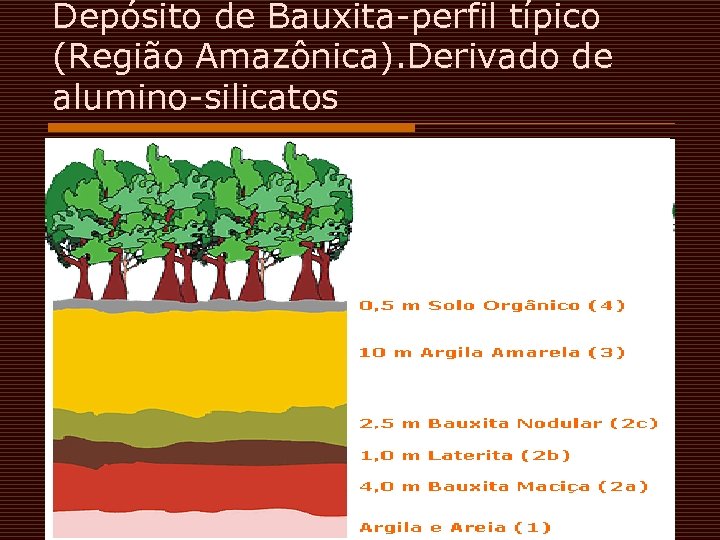 Depósito de Bauxita-perfil típico (Região Amazônica). Derivado de alumino-silicatos 