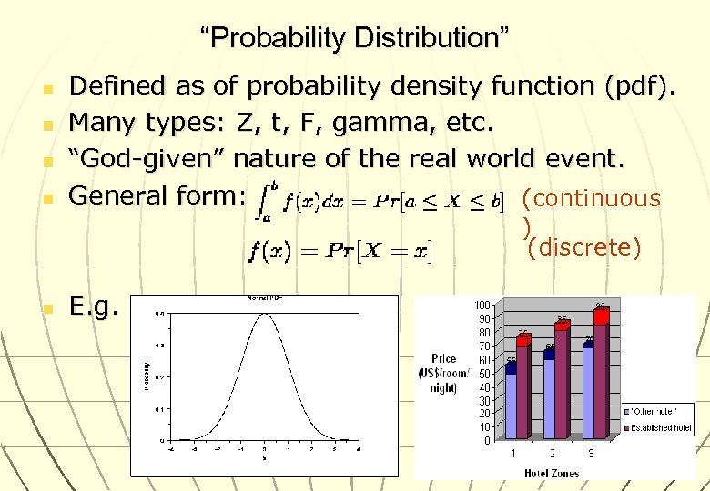 “Probability Distribution” n n Defined as of probability density function (pdf). Many types: Z,