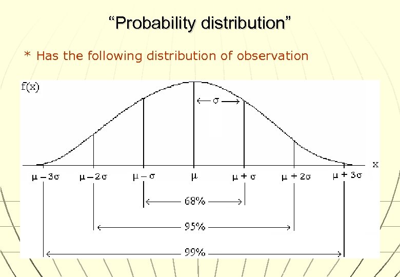 “Probability distribution” * Has the following distribution of observation 