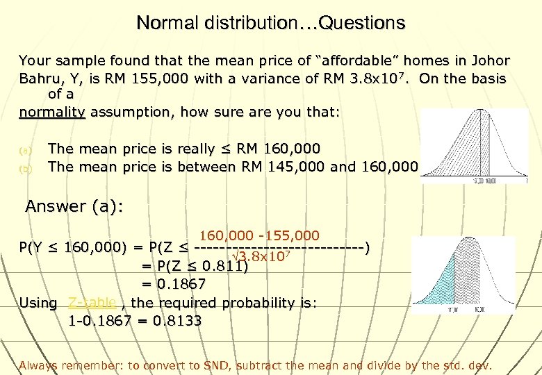 Normal distribution…Questions Your sample found that the mean price of “affordable” homes in Johor