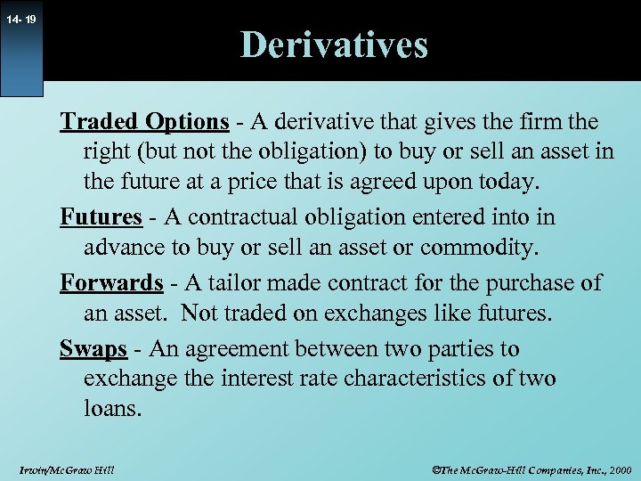 14 - 19 Derivatives Traded Options - A derivative that gives the firm the