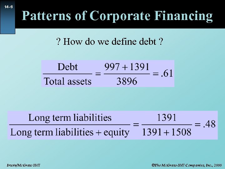 14 - 6 Patterns of Corporate Financing ? How do we define debt ?