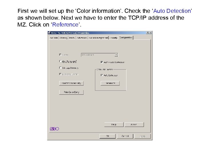 First we will set up the ‘Color information’. Check the ‘Auto Detection’ as shown