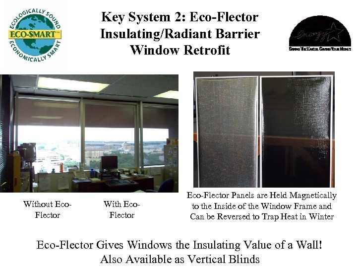 Key System 2: Eco-Flector Insulating/Radiant Barrier Window Retrofit Without Eco. Flector With Eco. Flector