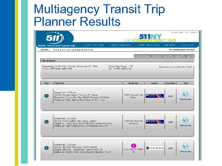 Multiagency Transit Trip Planner Results 
