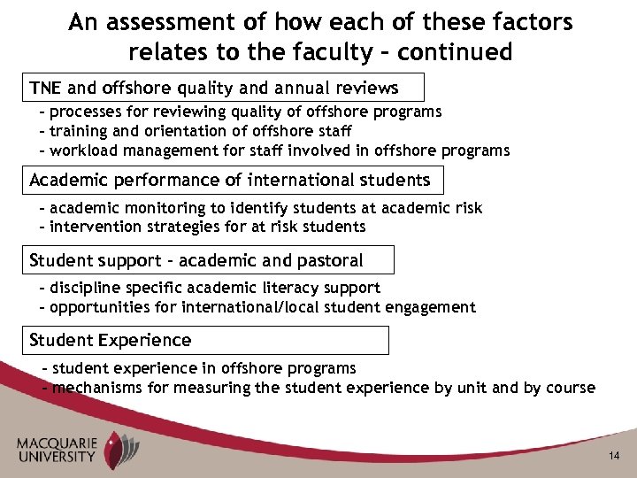 An assessment of how each of these factors relates to the faculty - continued