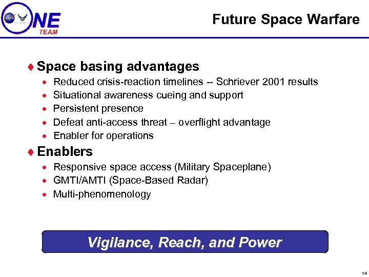 Future Space Warfare ¨ Space basing advantages · · · Reduced crisis-reaction timelines --