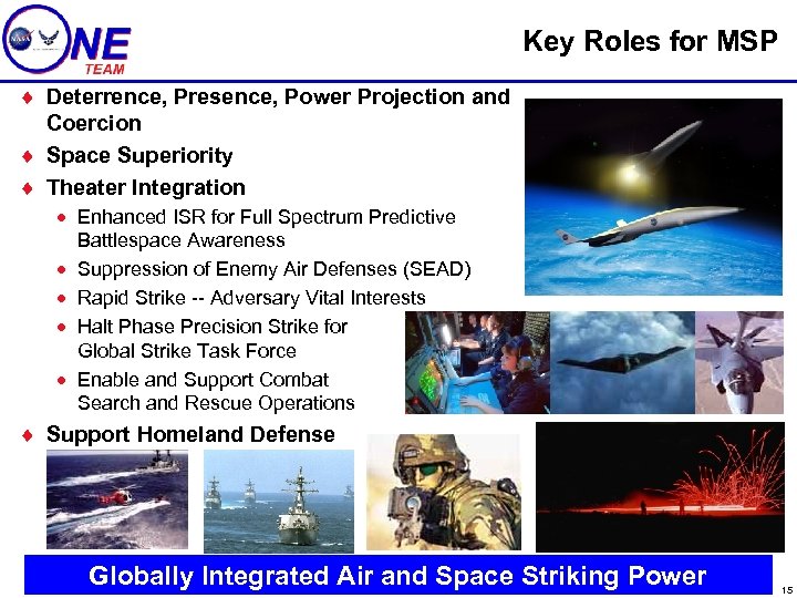 Key Roles for MSP ¨ Deterrence, Presence, Power Projection and Coercion ¨ Space Superiority