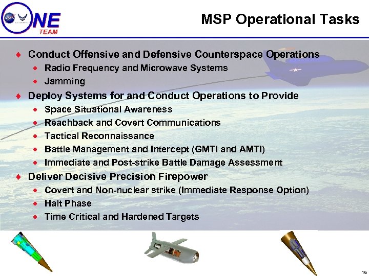 MSP Operational Tasks ¨ Conduct Offensive and Defensive Counterspace Operations · Radio Frequency and