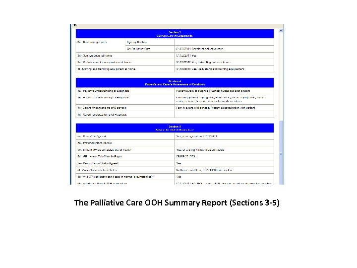 The Palliative Care OOH Summary Report (Sections 3 -5) 