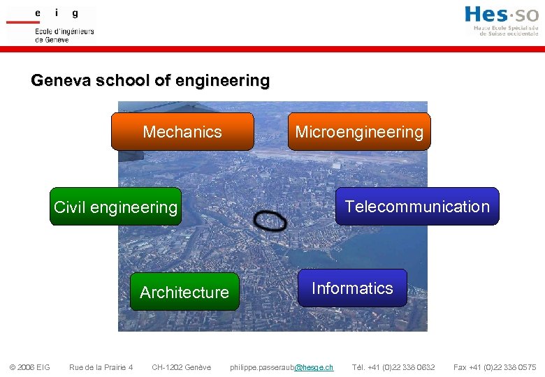 Geneva school of engineering Mechanics Microengineering Telecommunication Civil engineering Architecture © 2006 EIG Rue