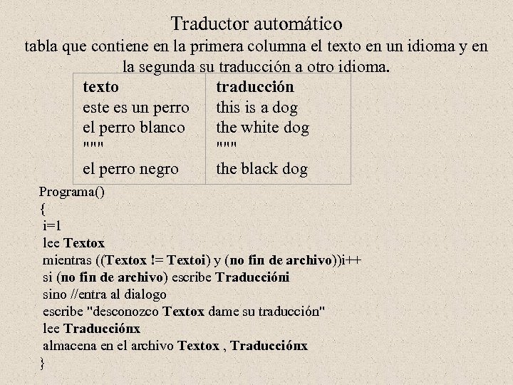 Traductor automático tabla que contiene en la primera columna el texto en un idioma