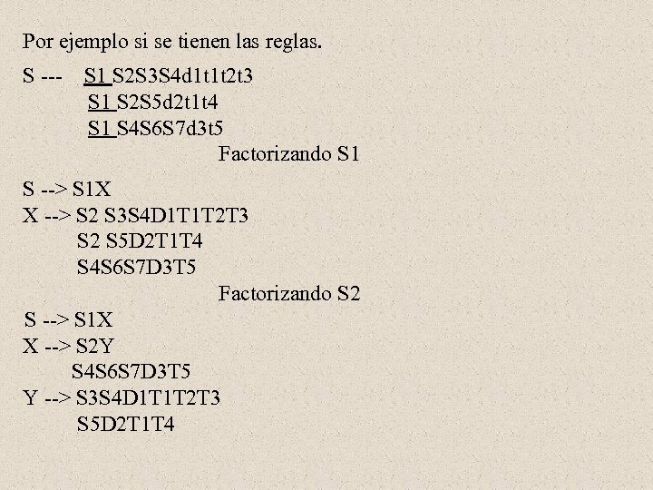 Por ejemplo si se tienen las reglas. S --- S 1 S 2 S