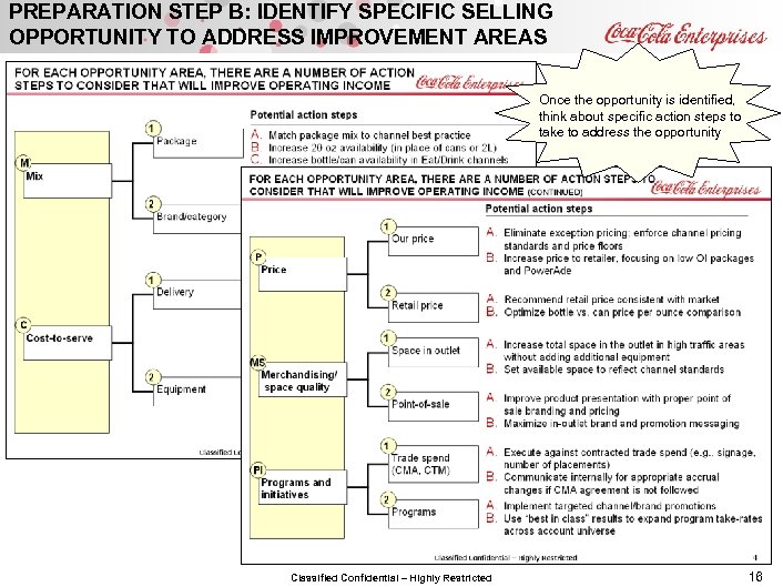 PREPARATION STEP B: IDENTIFY SPECIFIC SELLING OPPORTUNITY TO ADDRESS IMPROVEMENT AREAS Once the opportunity