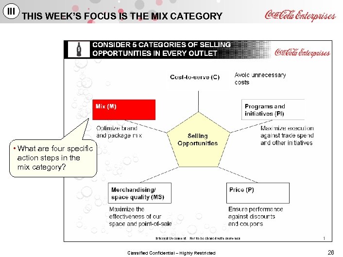III THIS WEEK’S FOCUS IS THE MIX CATEGORY • What are four specific action