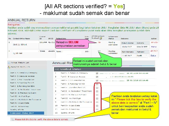 [All AR sections verified? = Yes] - maklumat sudah semak dan benar Rekod ini