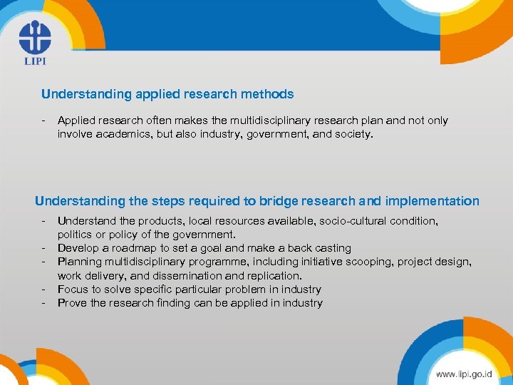 Title Understanding applied research methods - Applied research plan • contentresearch often makes the