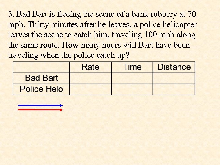 3. Bad Bart is fleeing the scene of a bank robbery at 70 mph.