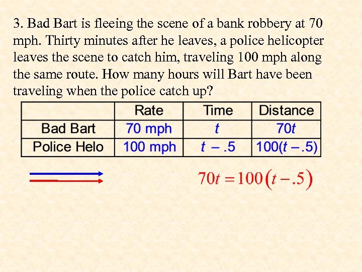 3. Bad Bart is fleeing the scene of a bank robbery at 70 mph.