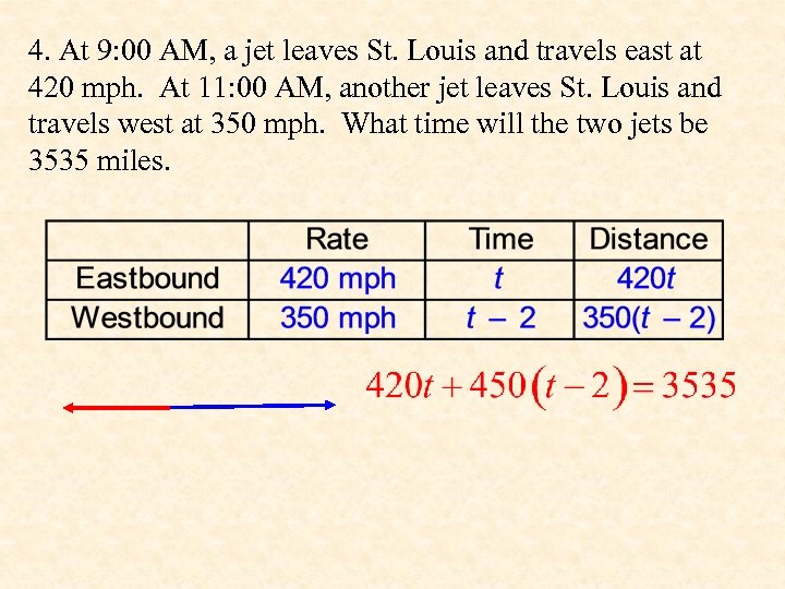4. At 9: 00 AM, a jet leaves St. Louis and travels east at